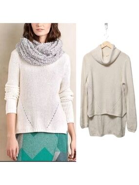 Anthropologie MOTH High Low Cowl Neck Knit Cream Sweater L